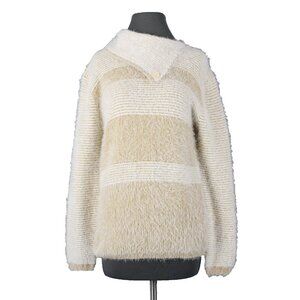 Ethyl Sz M Cream Mustard Yellow Eyelash Fur Boho Asym Neck Nylon Blend Sweater